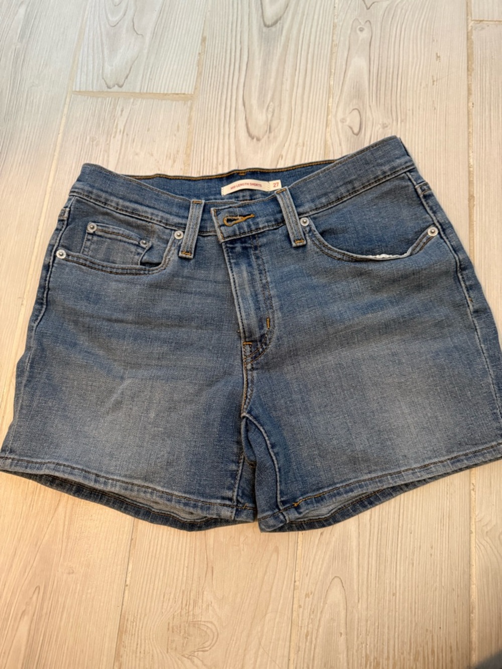 Levi's Medium Blue Denim Midi Jean Shorts